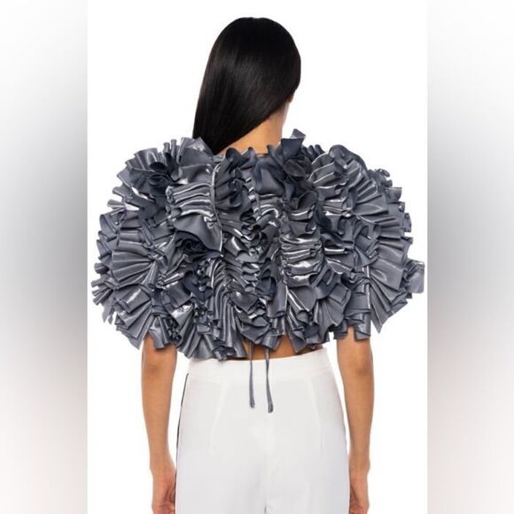 Sold on EBay ✅AKIRA MUST BE DREAMING DENIM RUFFLE CROP BLOUSE  NWT - Picture 4 of 11